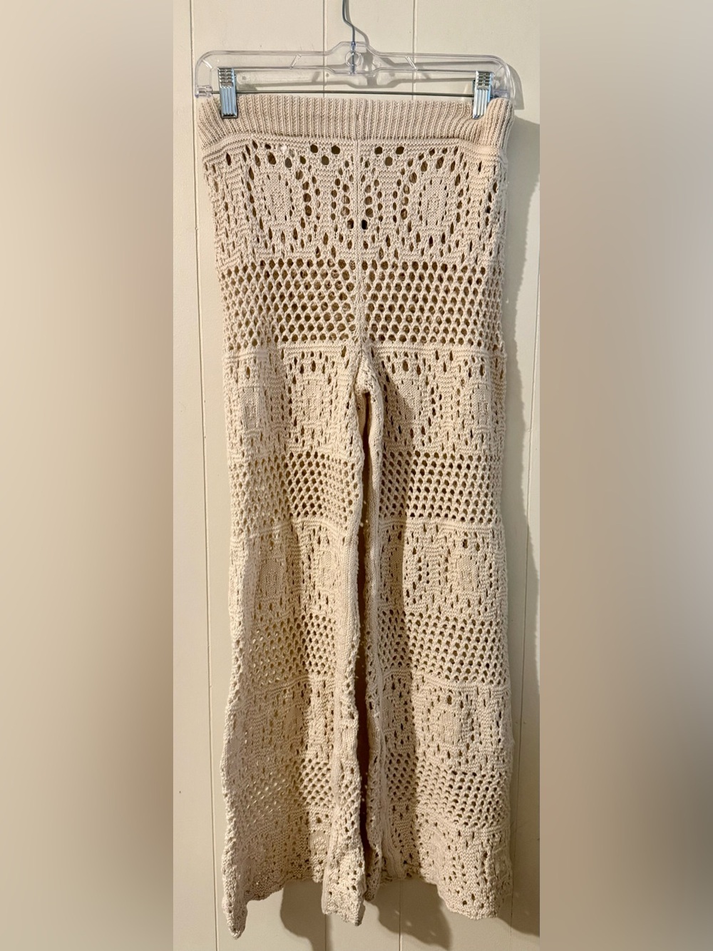 Aerie Cream Crochet Wide Leg Cover Up Pants High Waisted Boho Beach S - Picture 7 of 7